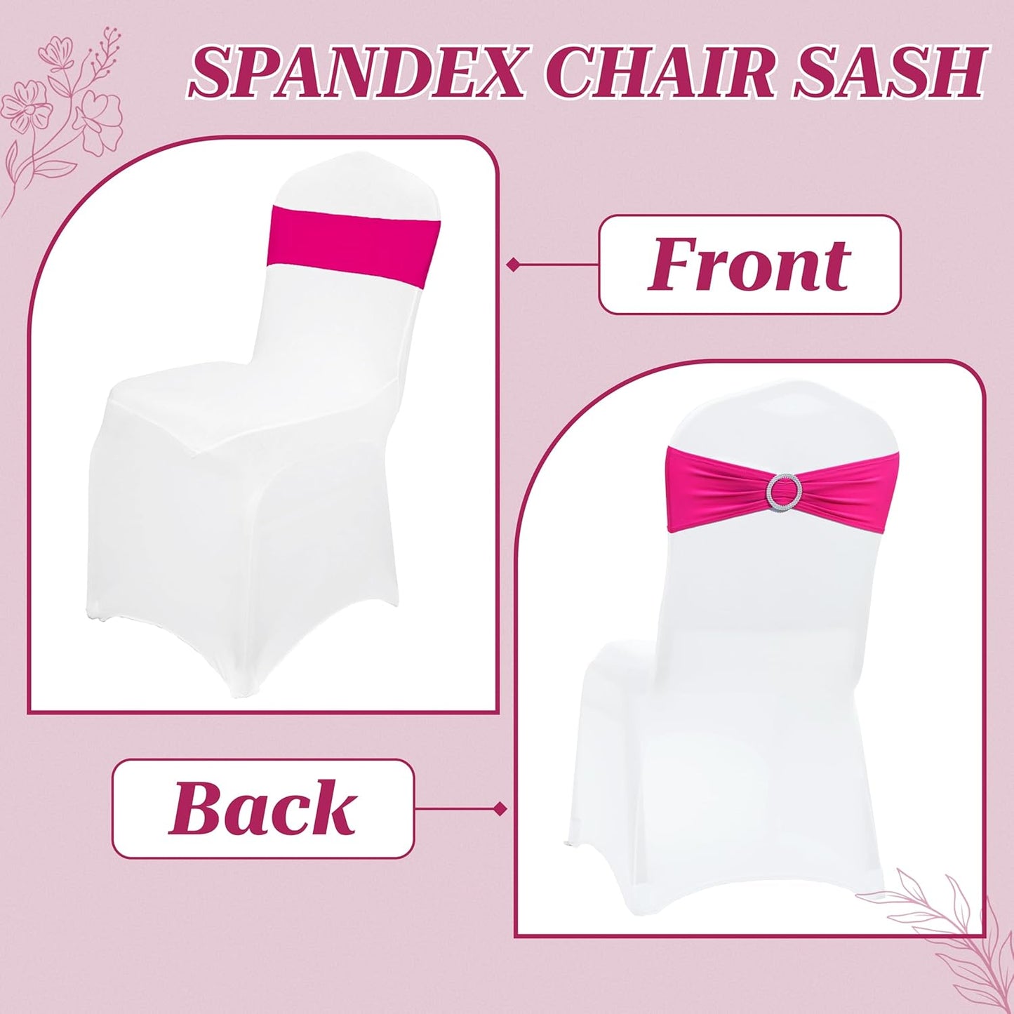 MDS Spandex Chair Sashes - Universal Elastic Stretch Bows with Buckle Slider for Wedding Decor | Pack of 200 - Magenta