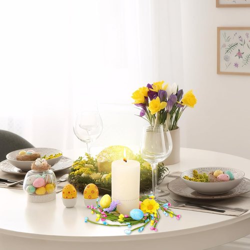 Jansun Easter Candle Rings - 4 Pcs Mini Wreaths with Pink & Blue Eggs for Table Decor | Spring Centerpieces