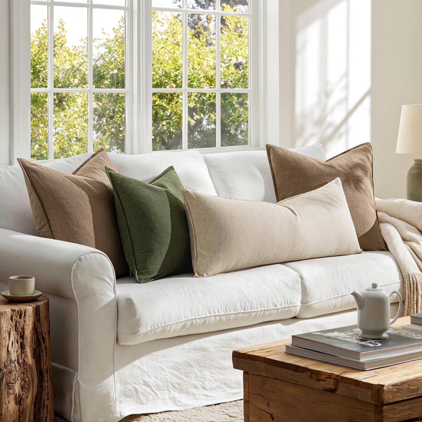 MIULEE Long Lumbar Throw Pillow Cover - Natural Beige Boho Farmhouse Style | 14x36 Inch Accent Cushion for Modern Living Room Decor