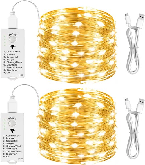 HXWEIYE Fairy Lights - Rechargeable 16FT Twinkle String Lights with Timer & 8 Modes | 50 LED Warm White Decor