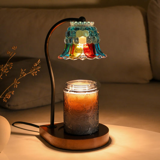 Candle Warmer Lamp Timer - BlueColorful Glass Flower Electric Candle Lamp, Birthday Gifts for Women, for Mom, House Warming Gifts New Home, Candle Warmer for Jar Candles with 2 Bulb