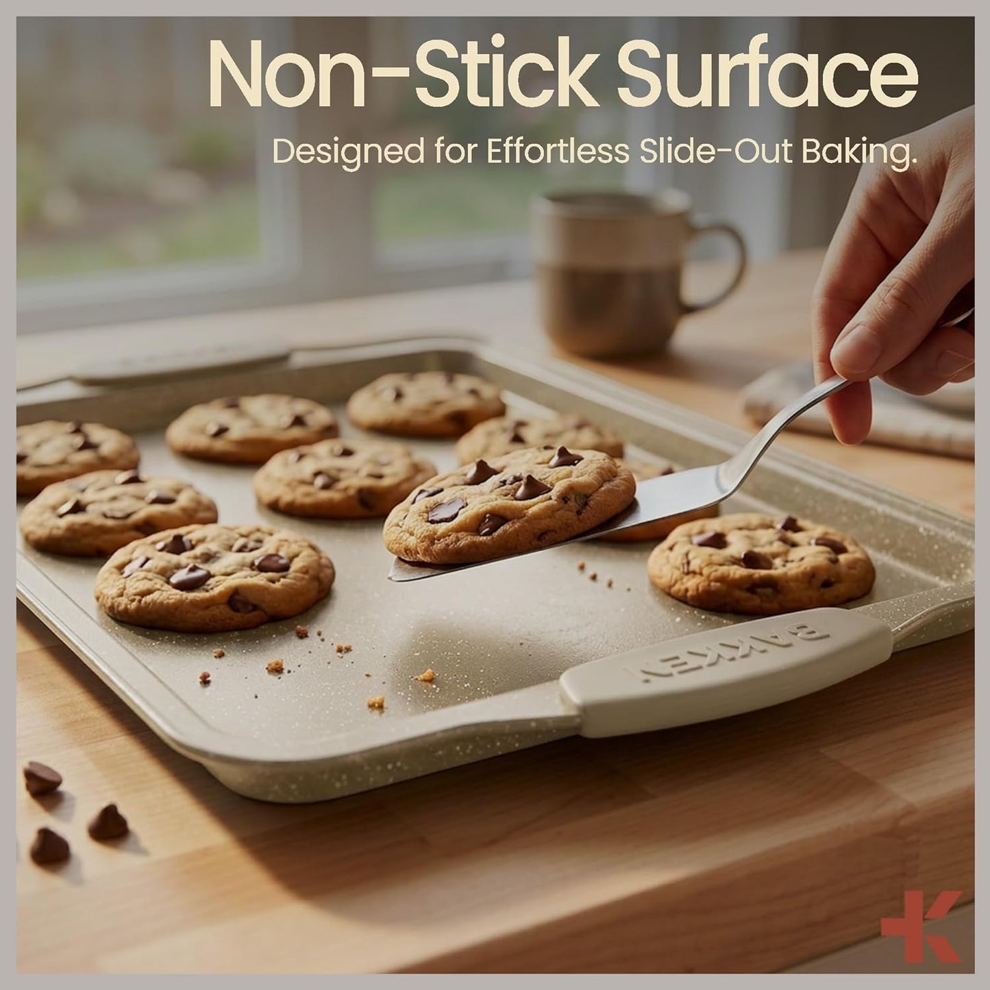 BAKKEN Nonstick Carbon Steel Baking Pans Set - Commercial Quality with White Silicone Handles | 10-Piece Oven Safe (450°F)