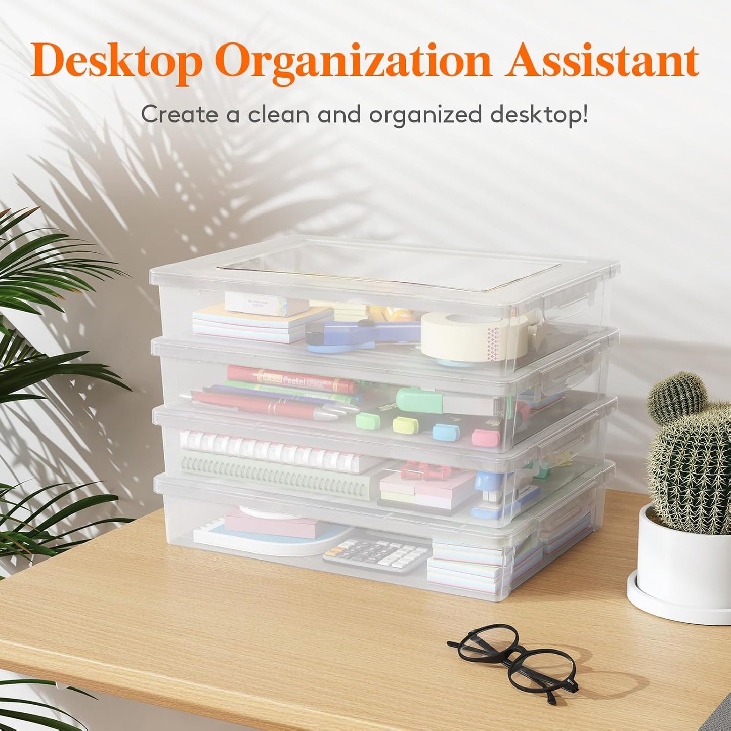 Lifewit Paper Organizer Storage - Multi-Purpose Plastic File Box with Latching Lids | 4 Pack, Clear, 32 x 23 cm