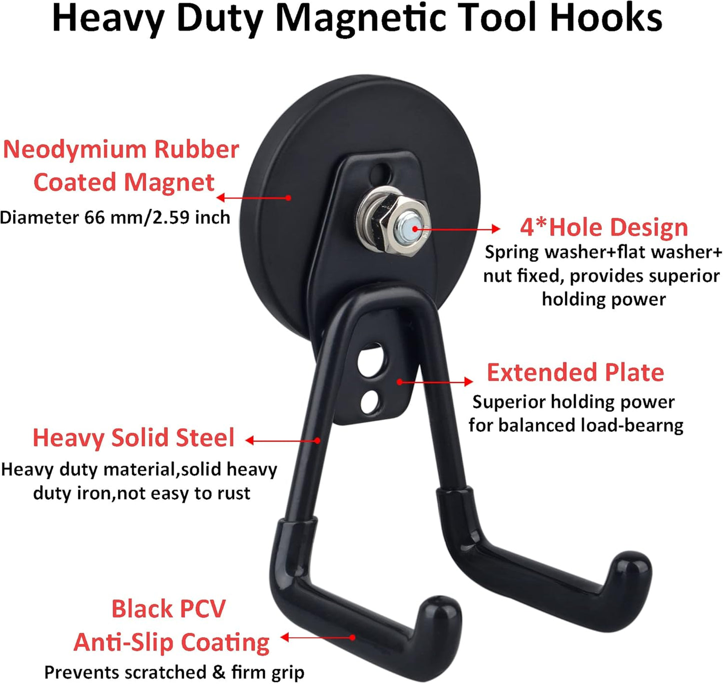 ULIBERMAGNET Heavy Duty Magnetic Hooks - Strong Storage Solution for Tools & Garage | 2 Pack (Black)