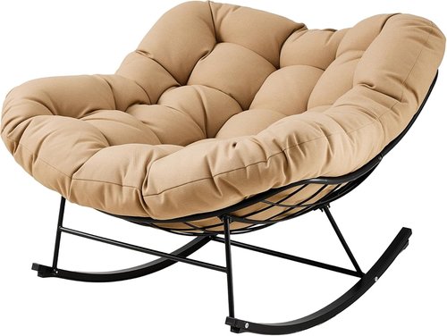 JEAREY Oversized Papasan Rocking Chair - Comfy Egg Chair for Patio, Garden, Living Room | Beige