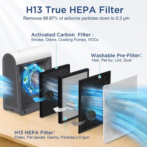 DBFIT H13 HEPA Air Purifier - Large Room Coverage Up to 2590 ft² | PM 2.5 Display & Washable Filter