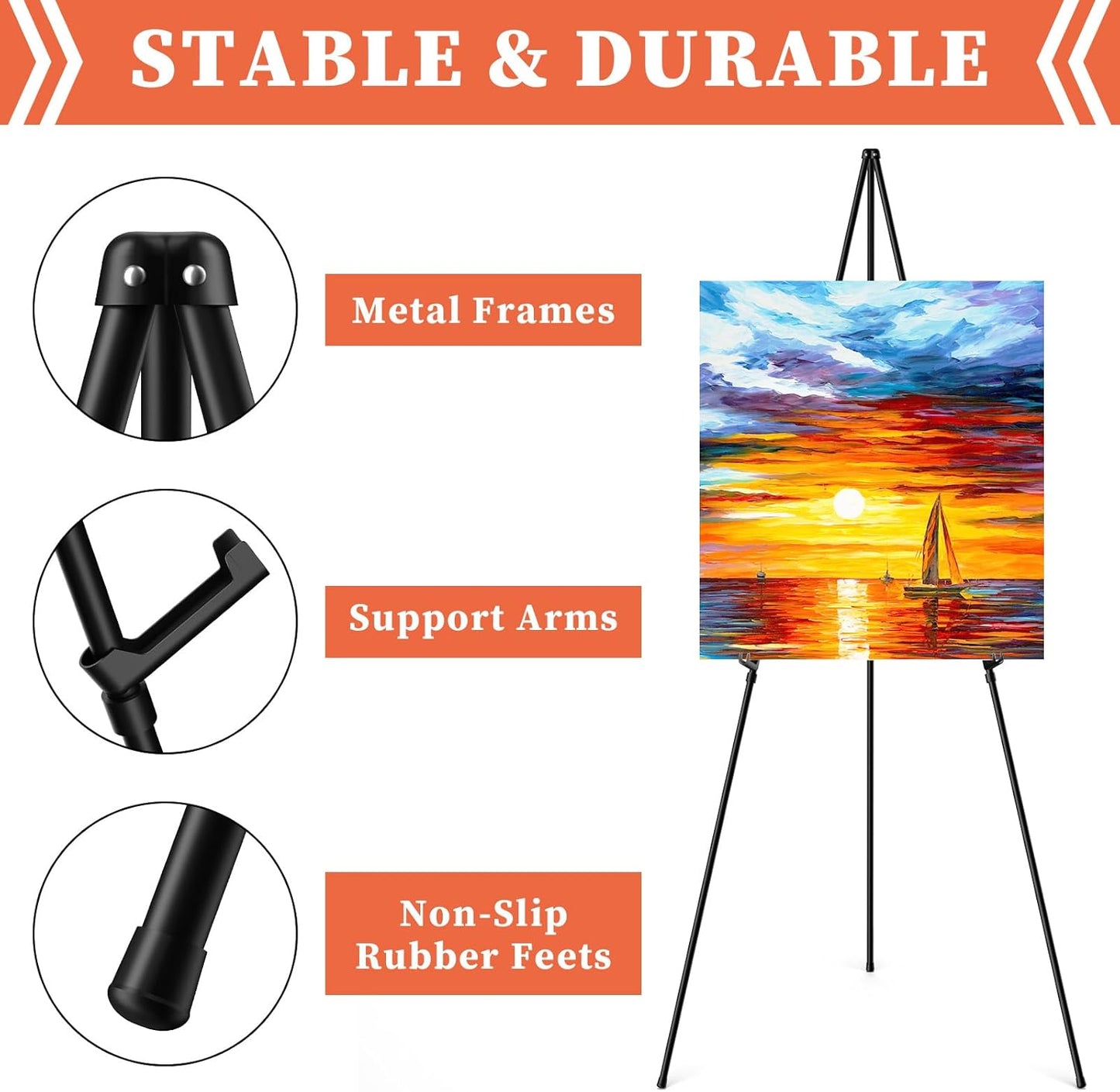 Skiennix Easel Stand - 63" Portable Adjustable Tripod for Wedding Signs | Lightweight Black Metal (2 Pack)