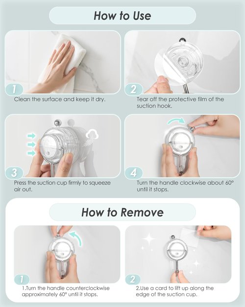Jadkysarh Suction Cup Hooks for Shower, Upgrade Twist-Lock Clear Suction Towel Hooks Heavy Duty Removable Bathroom Suction Hooks for Shower Tile Wall Glass Door Window 2 Pack