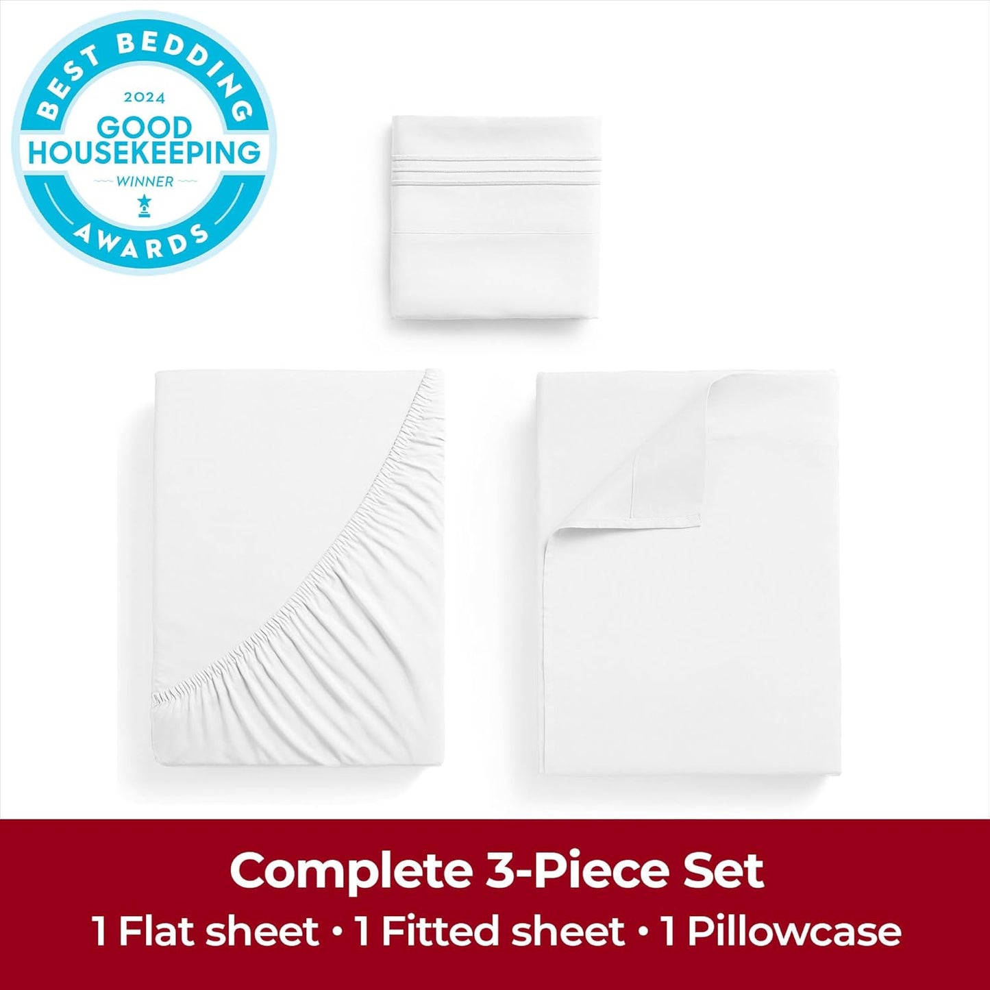 Mellanni Twin Sheets Set - 3 PC Hotel Luxury Bedding | Extra Soft, Cooling, Wrinkle-Resistant (White)