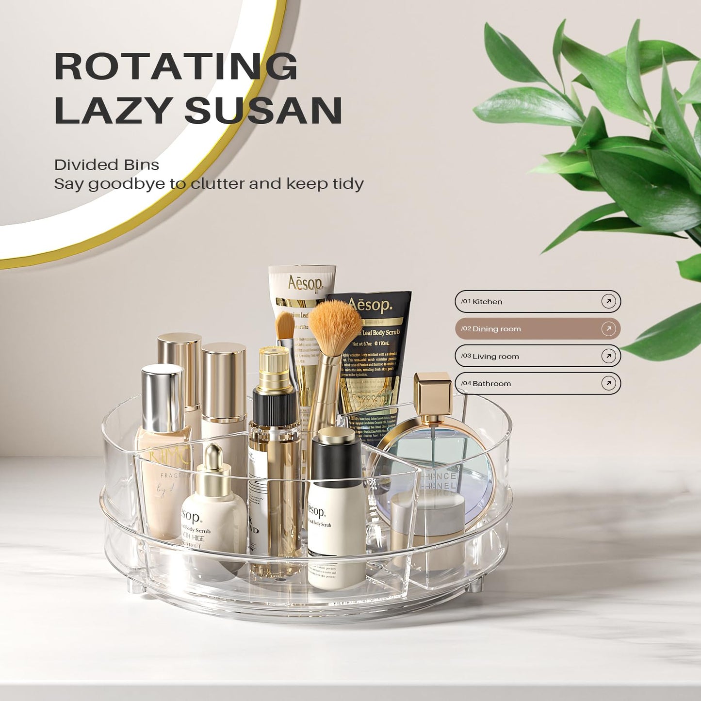 Slow Slog 2 Pack Lazy Susan Organizer, 9 inch Rotating Storage Organizer with 4 Removable Bins, Lazy Susan Turntable Organizer for Fridge, Kitchen, Vanity, Cabinet