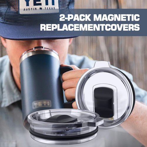 20 oz Tumbler Lid Replacement for Yeti 20 oz Tumbler, 10/24 oz Mug and 25 oz Straw Mug, Travel Spill Proof Cup Lids with Magnetic Slider, BPA Free (2 Pack)