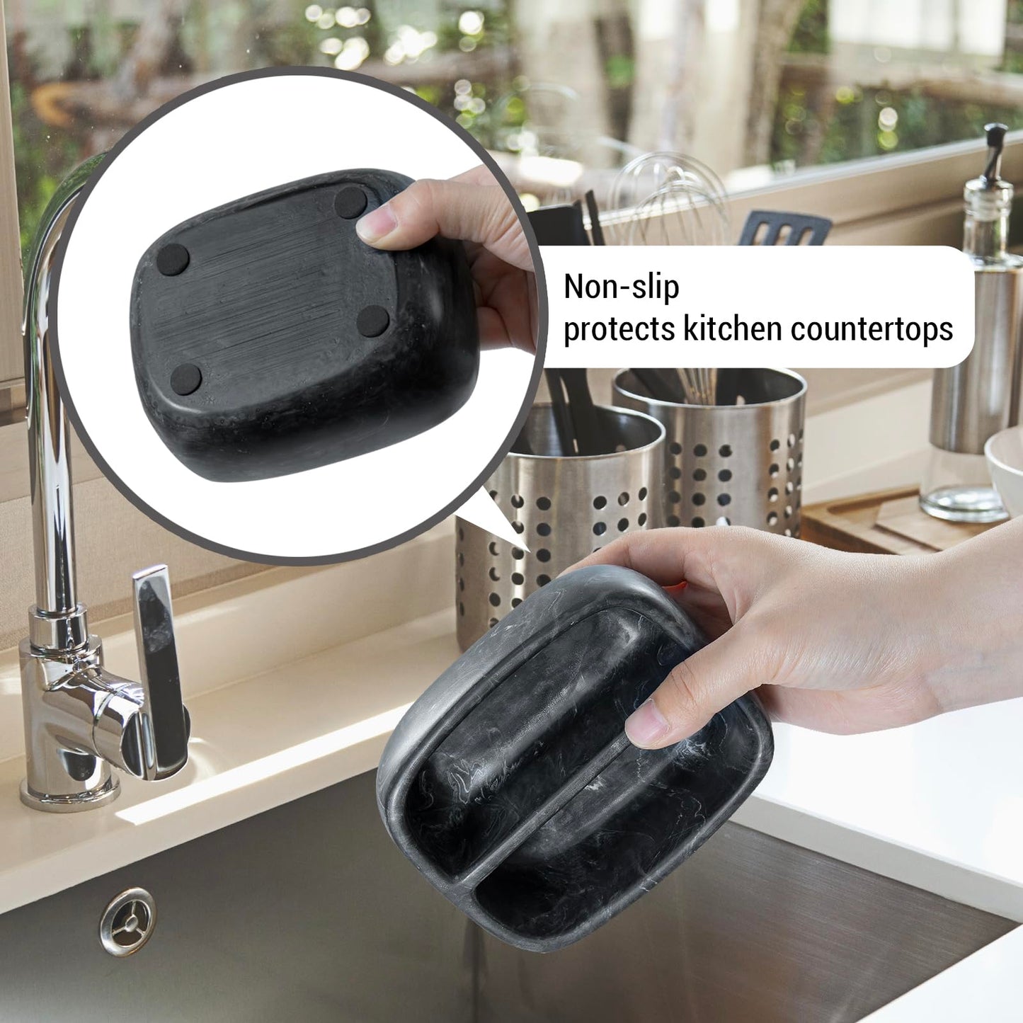 MyGift Modern Premium Clear Acrylic Sponge Holder for Kitchen Sink, Counter Dual Sponge Storage Rack, Countertop Caddy with 2 Compartments for Dish Cleaning Sponges or Scrubbing Pads