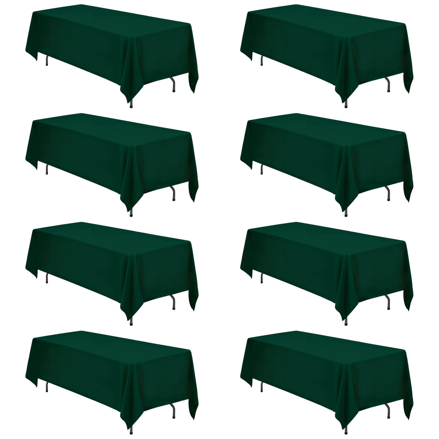 BRILLMAX 8 Pack Hunter Green Tablecloths 70 x 120 Inch for 6ft & 8ft Rectangle Tables - 150 GSM Polyester Fabric, Universal Fit, Water, Stain & Wrinkle Resistant Cloth Cover for Wedding Banquet