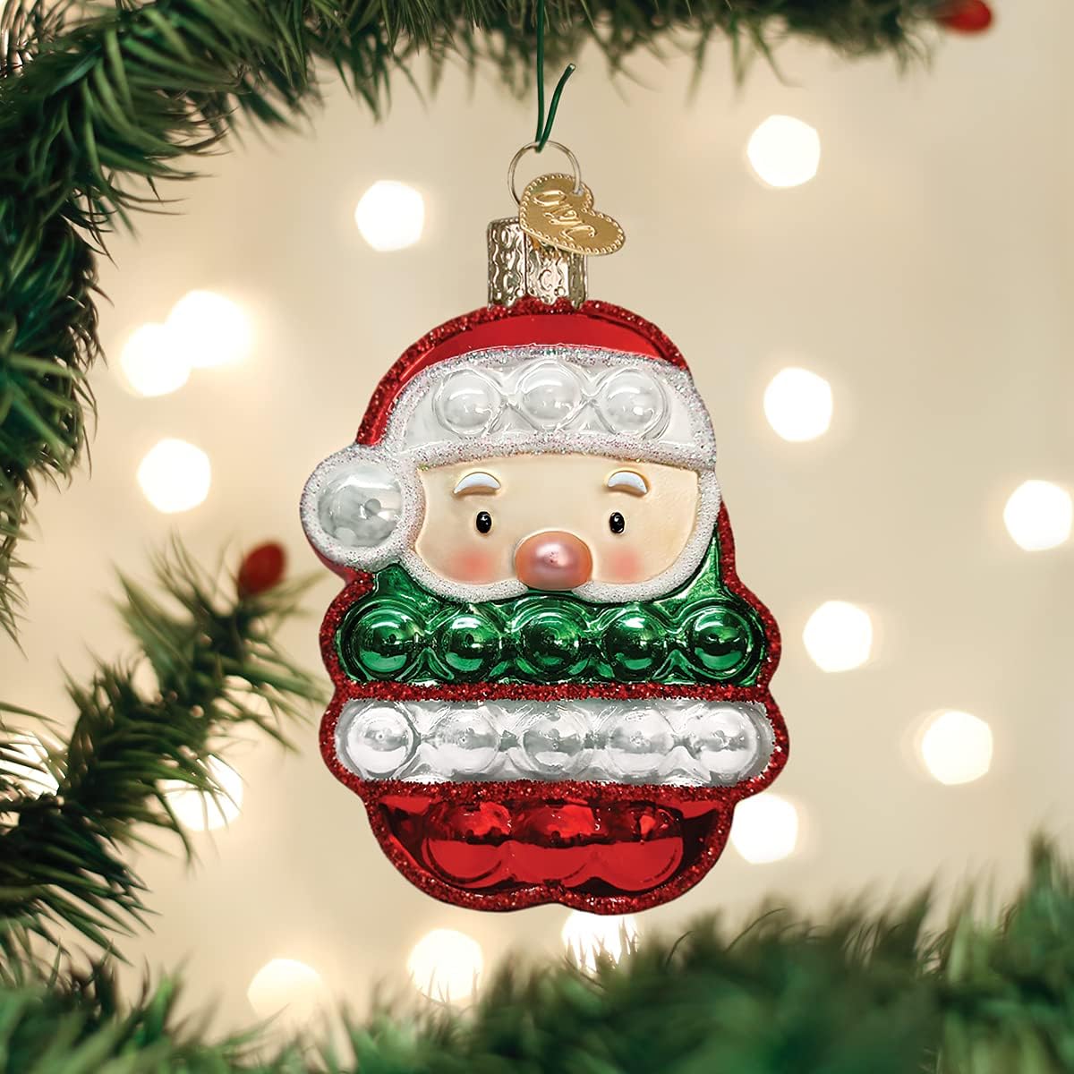 Mid-Century Santa Head Glass Blown Ornament - 3.25” for Christmas Tree Decor