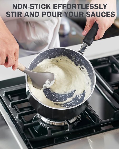 Cook N Home 1-Quart Nonstick Saucepan - Professional Granite Design with Stay-Cool Handle | Heavy Gauge Aluminum Induction Cookware