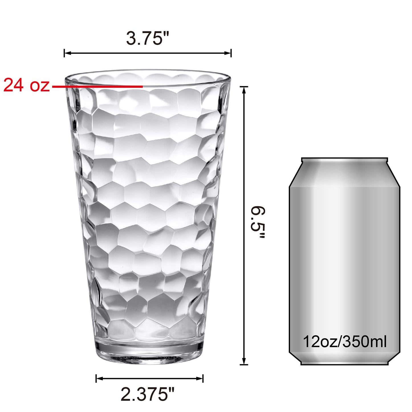 Amazing Abby - Iceberg - 24-Ounce Plastic Tumblers (Set of 8), Plastic Drinking Glasses, All-Clear High-Balls, Reusable Cups, Stackable, BPA-Free, Shatter-Proof, Dishwasher-Safe