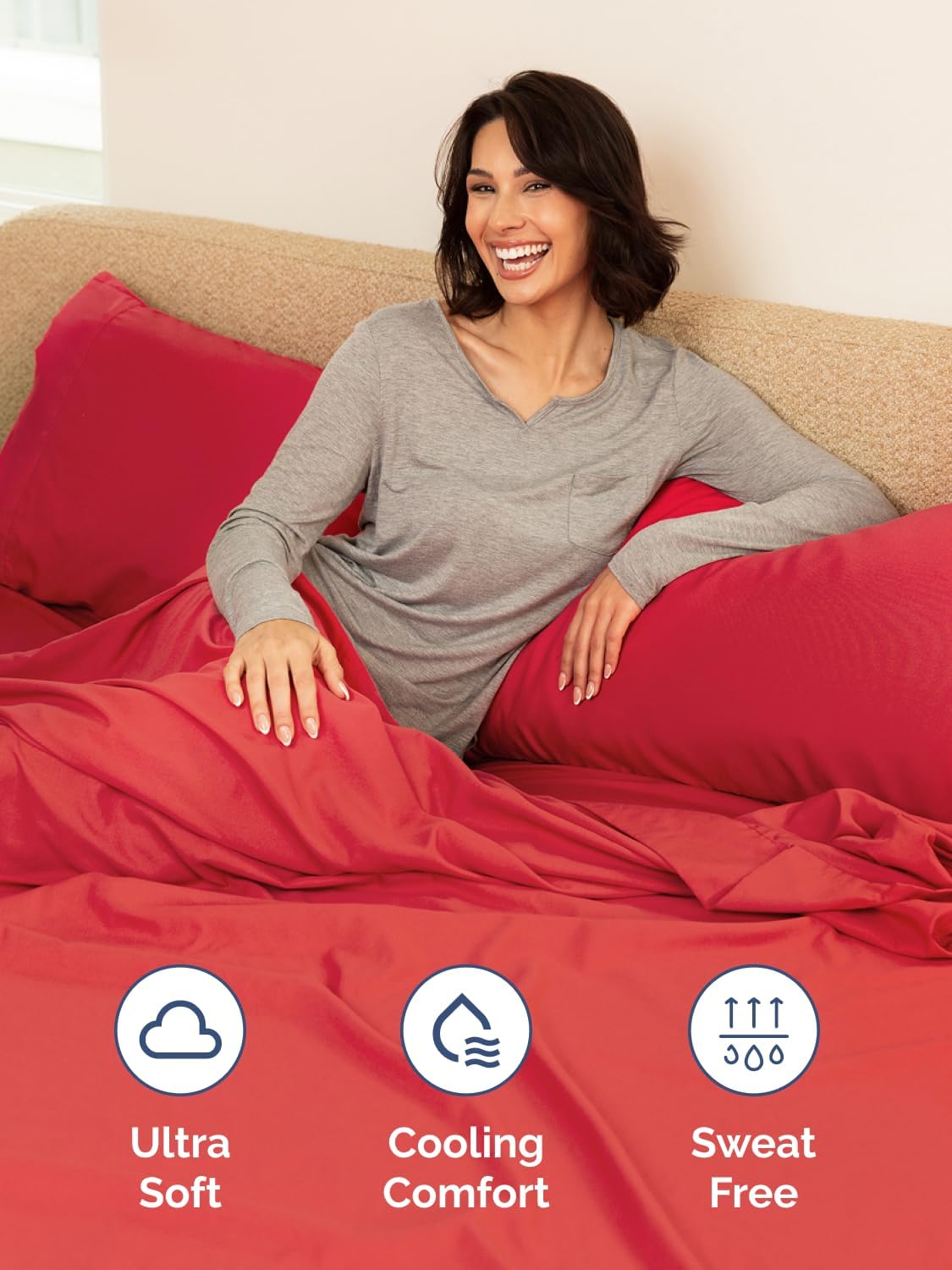 Skiennix Extra Deep King Sheet Set - 6 Piece Breathable Cooling Bedding - Soft, Wrinkle-Free Red Sheets