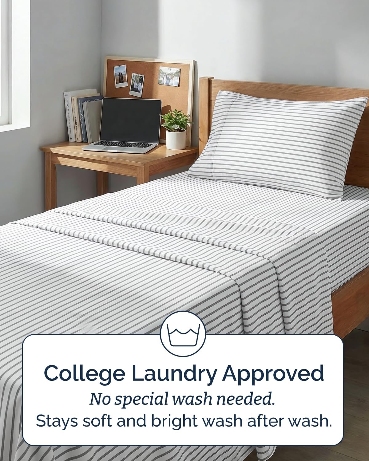 Skiennix Twin XL Sheet Set - Comfy Cooling 3-Piece Bedding - Deep Pocket, Wrinkle-Free, Grey Stripes