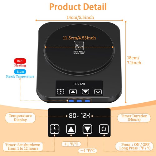 JawJuly Sourdough Starter Warmer (70-100°F) with Thermometer Strip Sourdough Warming Mat, 24H Timer & Auto On/Off, Safe for Home Bakers & Beginners, Fermentation Heater