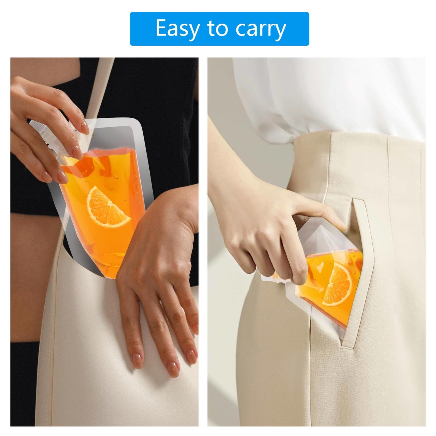 20 Pcs Plastic Flasks with Little Funnel, 8 Oz and 16 Oz Portable Leak-proof Juice Drink Pouches for Travel, Concerts, Camping