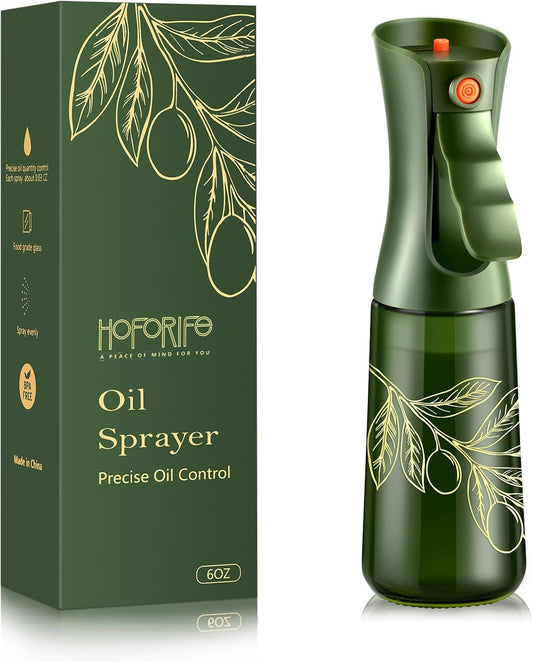 Skiennix Glass Olive Oil Sprayer - Continuous Cooking Spray with Portion Control | 200ml Green Bottle