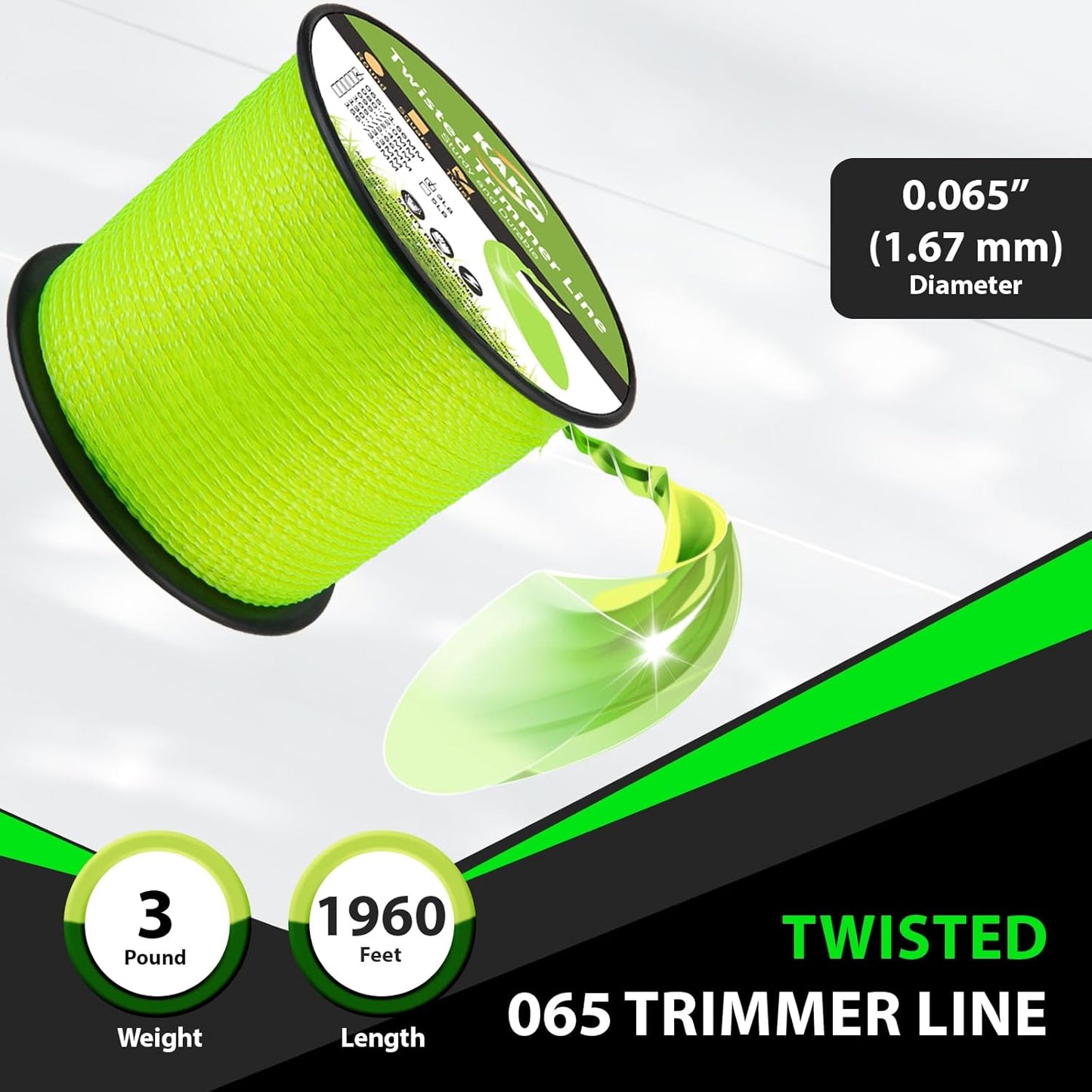 Ryobi Heavy-Duty .065 Trimmer Line - Twisted Weed Wacker String | 1960 Ft, 3 Lb Compatibility