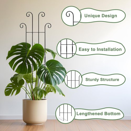 Coomin Monstera Plant Support Stakes - 32.6in Metal Trellis for Climbing Plants | 2-Pack for Garden & Potted Use