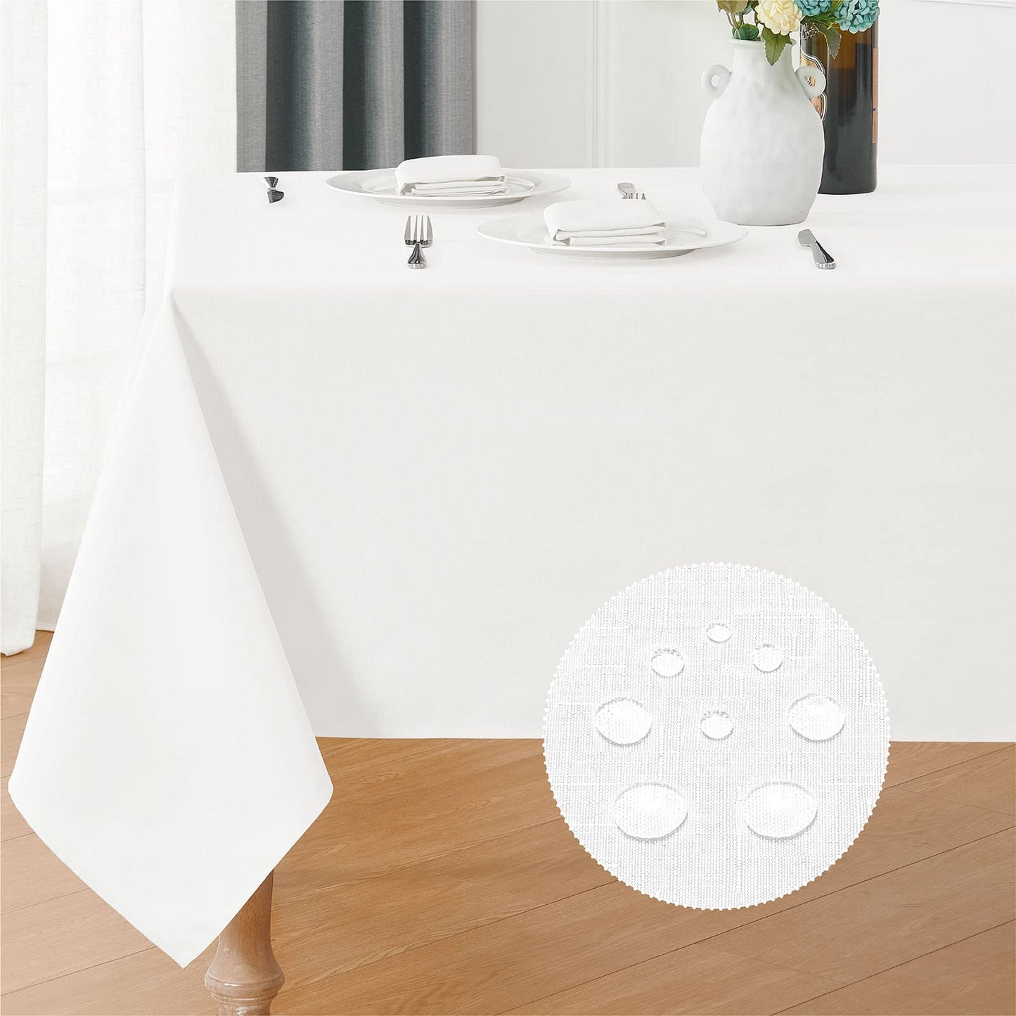Veblandy Rectangle 10 Feet Tablecloth 60x144 inch Linen Textured Table Cloth Stain and Wrinkle Resistant Washable Polyester, Decorative Table Cover Waterproof for Dining, Buffet and Camping, White