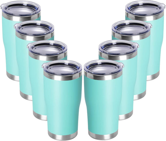 DOMICARE 20oz Tumbler with Lid Stainless Steel Tumblers Bulk, Double Wall Vacuum Insulated Coffee Travel Mug Powder Coated Tumbler, 8 Pack Purple