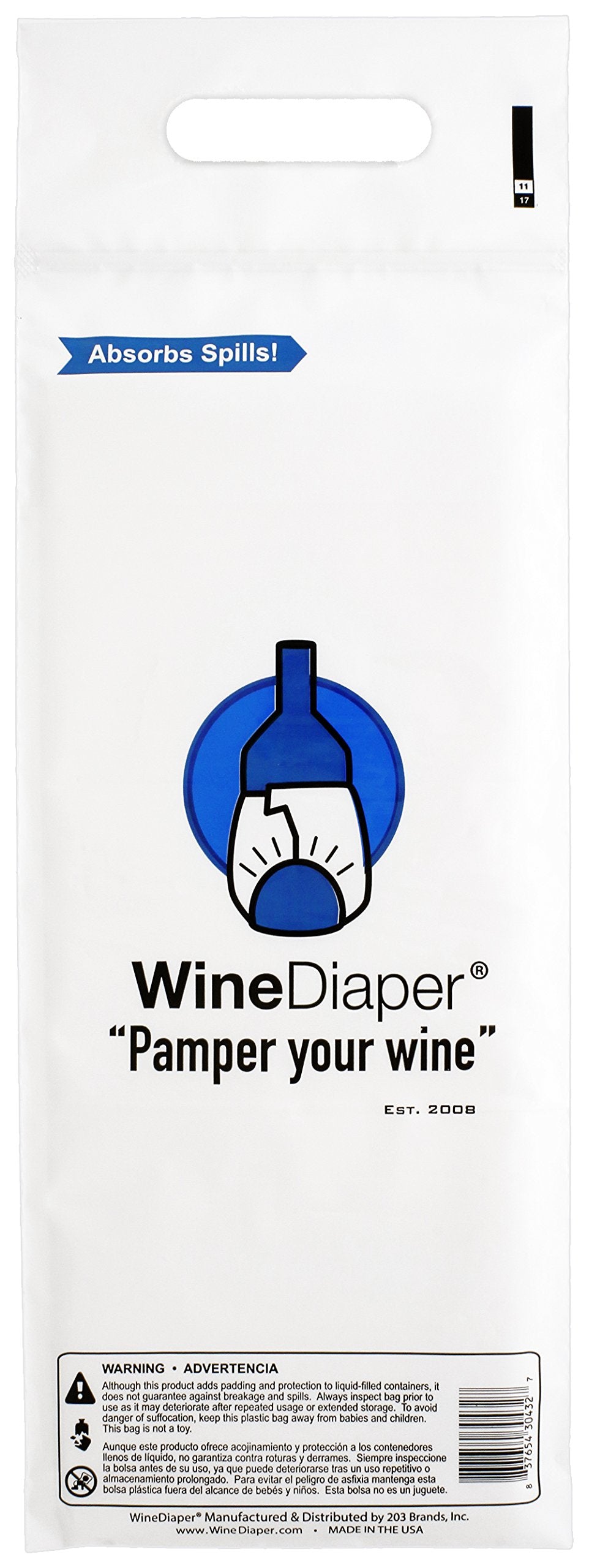 Wine Diaper - Reusable, Protective and Absorbent Wine Bottle Bags for Travel (3 pack) Made in the USA