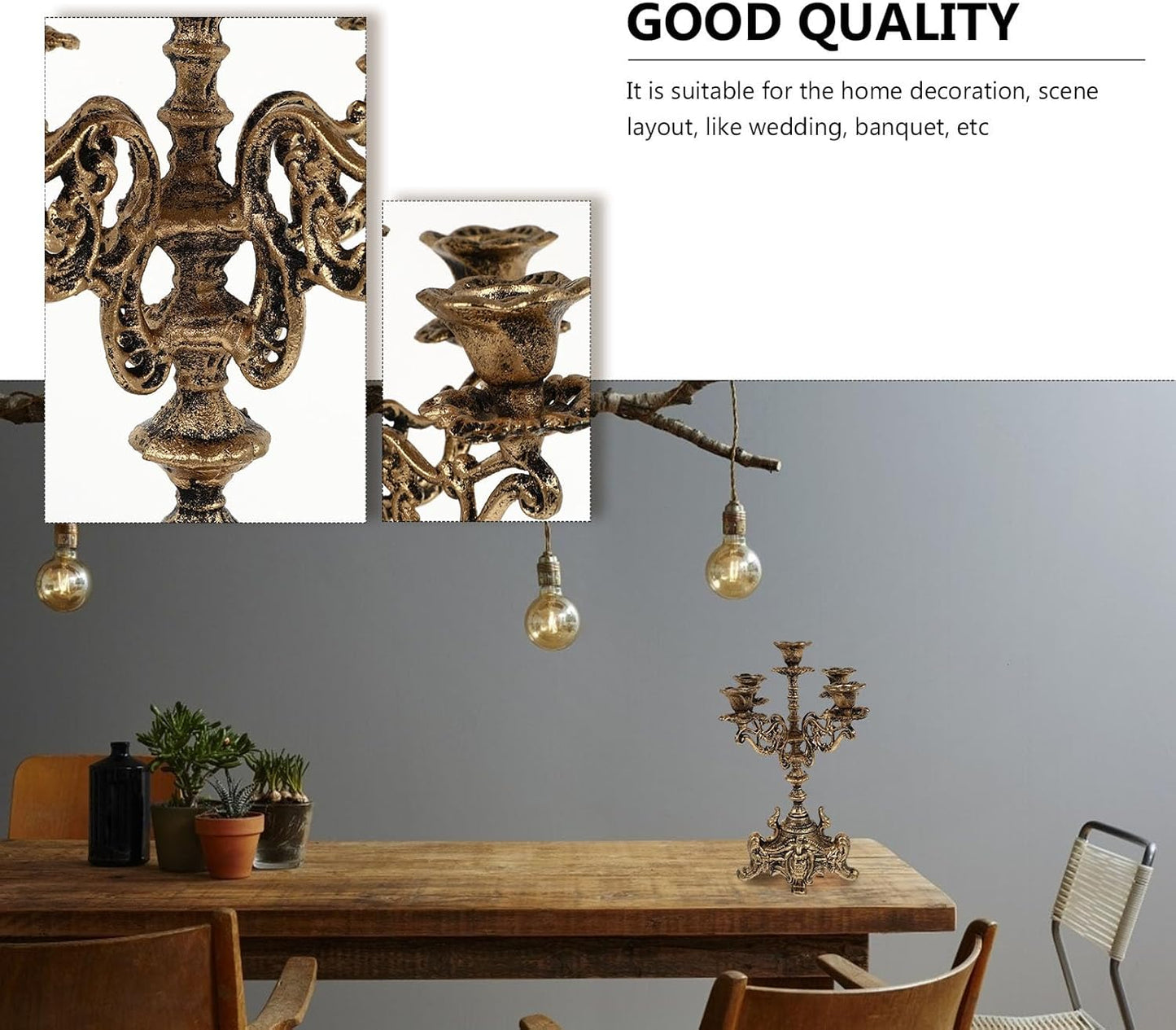 Skiennix Metal Candle Holder - 5 Arms Candelabra for Christmas & Wedding Centerpieces | 12 Inch
