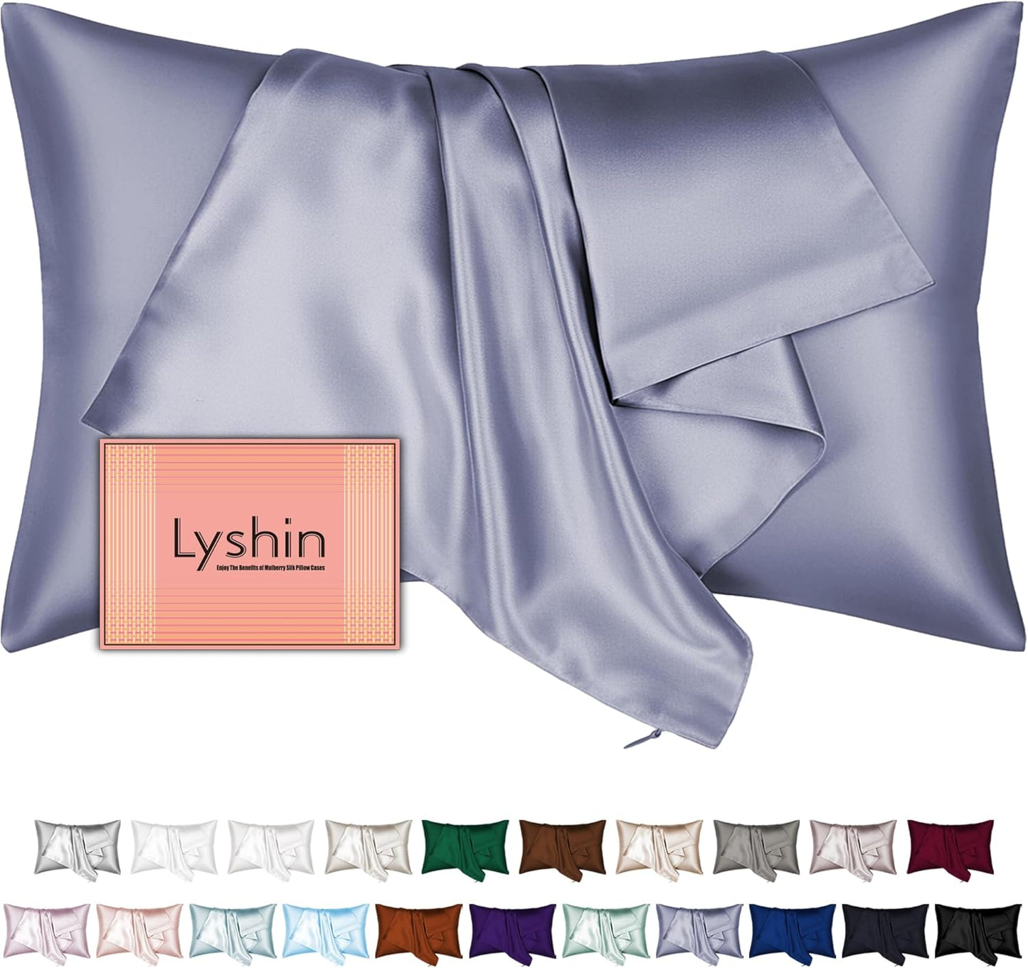 Skiennix Mulberry Silk Pillowcase - Standard Size, Hidden Zipper, Soft & Breathable Grayish Blue