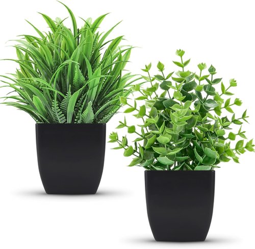 Der Rose 2 Pack Fake Plants - Small Artificial Potted Decor for Home & Office | Black Indoor Accessories