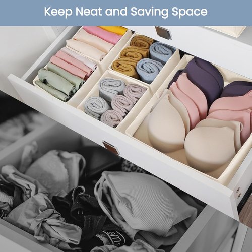 Criusia Drawer Organizer - 16 Pack Foldable Closet Storage Dividers for Clothes, Socks & Accessories | Beige
