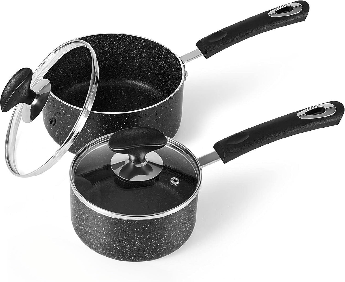 Skiennix Nonstick Saucepan Set - 1Qt & 2Qt Pots with Glass Lids for Effortless Cooking