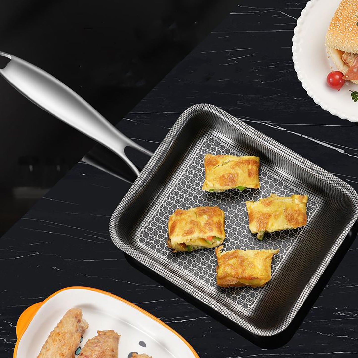 Toutrop 316 Stainless Steel Omelette Pan, Egg Pan Skillet, Square Cooking Pans Nonstick for Making Omelets, PFOA-Free