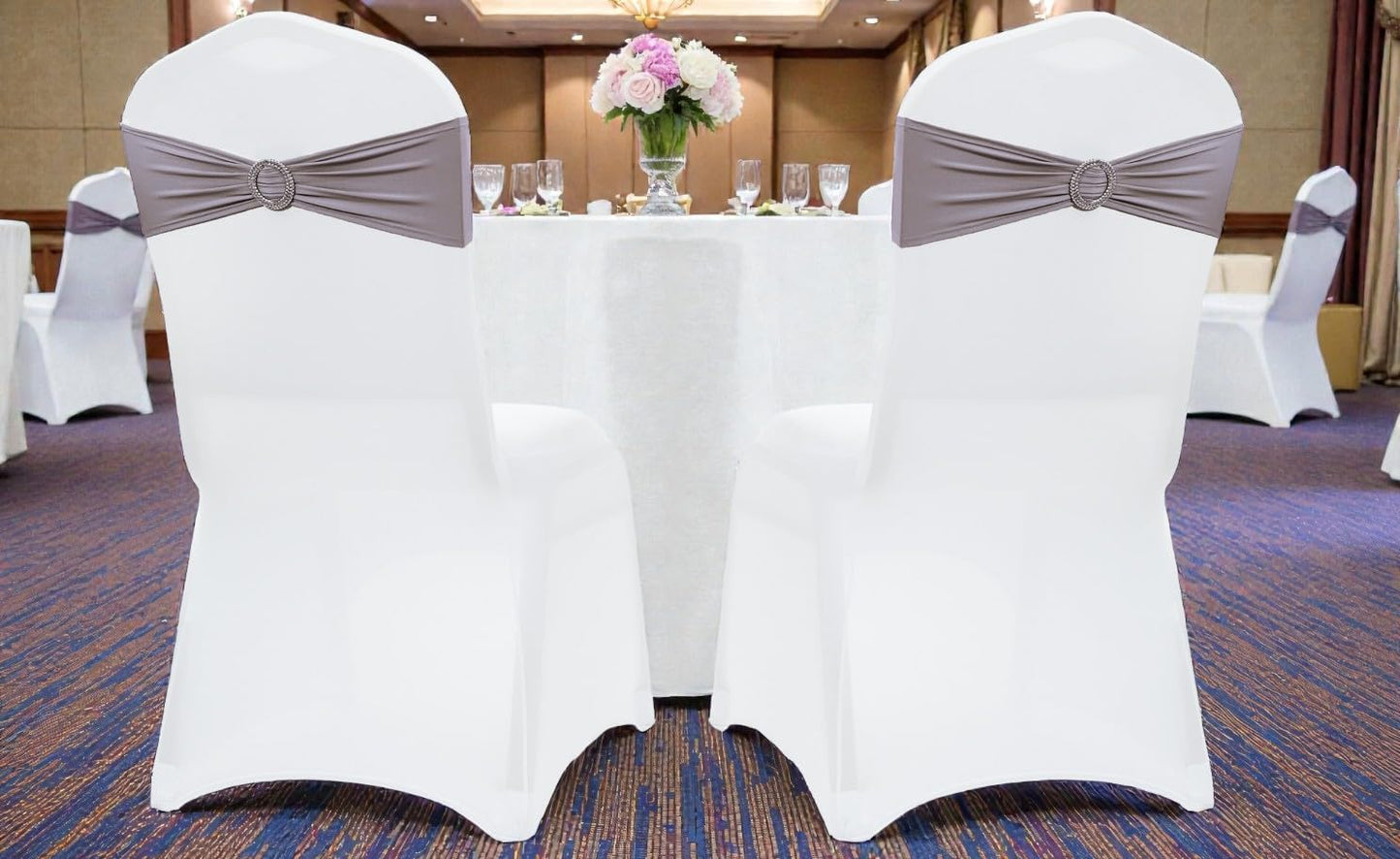 MDS Spandex Chair Sashes - Premium Stretch Covers with Buckle Slider for Weddings & Events | Silver Gray, Pack of 10