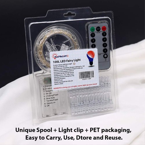 HXWEIYE Warm White Photo Clips String Light, Timer & 8 Modes, 33Ft 100LEDs Battery Powered Fairy Light with 52 Clear Clips & 12 Hooks on Wall for Hanging Picture,Bedroom Party