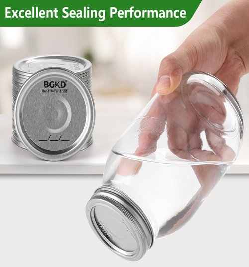 BGKD 48Pcs Rust-Proof Wide Mouth Mason Jar Lids and Rings, Canning Lids with Bands Wide Mouth for Ball or Kerr, Large Mouth Mason Jars lid