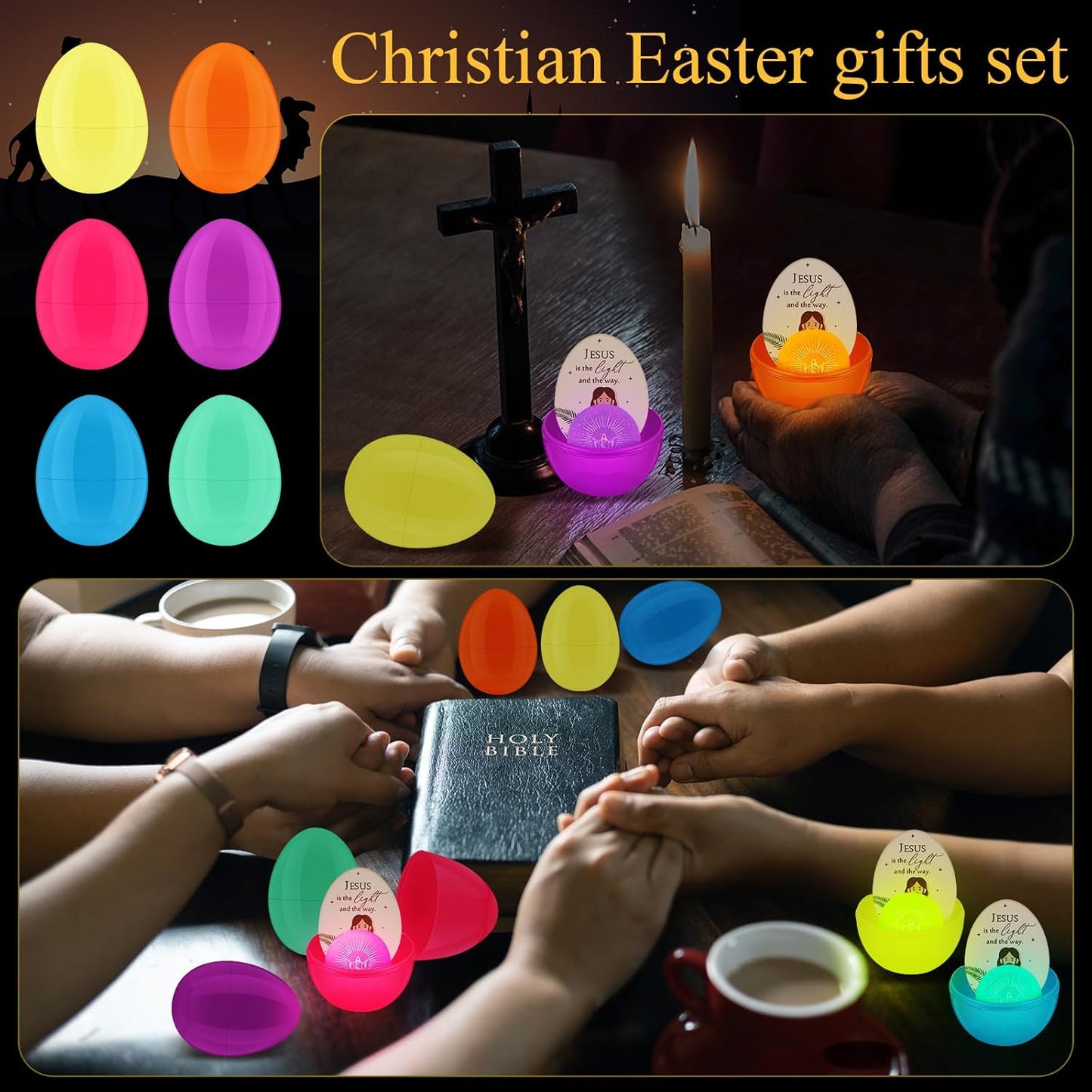 Wettarn 24-Piece Christian Easter Egg Set - Glow in The Dark Jesus Balls & Cards | Perfect for Easter Baskets