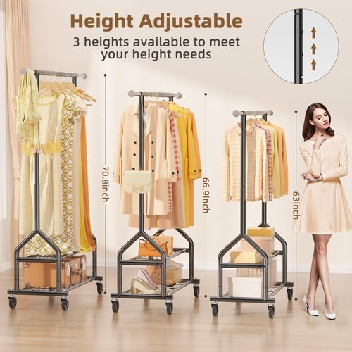 EAGMAK Heavy Duty Clothes Rack - Adjustable Metal Garment Organizer with Wheels | 556 LBS Capacity, Black