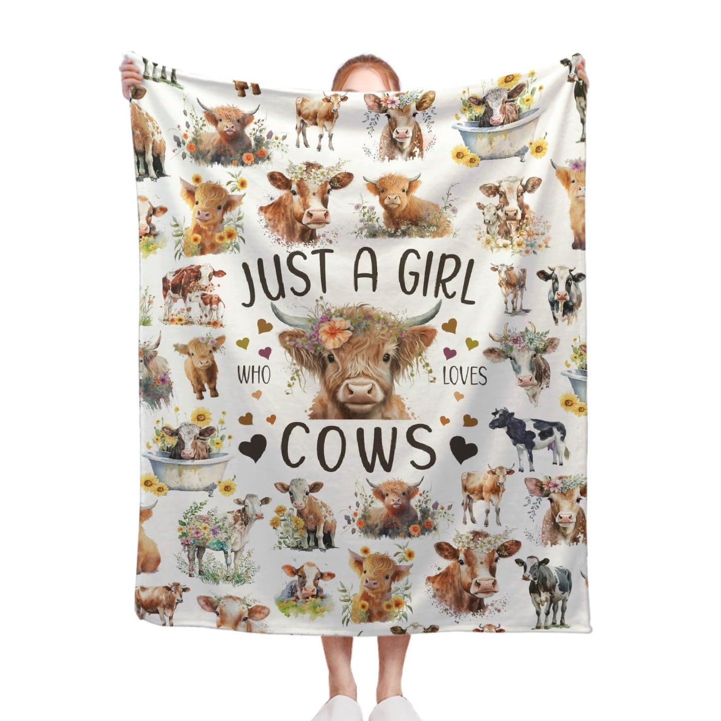 Cattle Blanket, Just A Girl Who Loves Cows 60 x 80 Inch Throw Lightweight Super Soft Cozy Cow Blankets for Couch Bed Sofa Chair