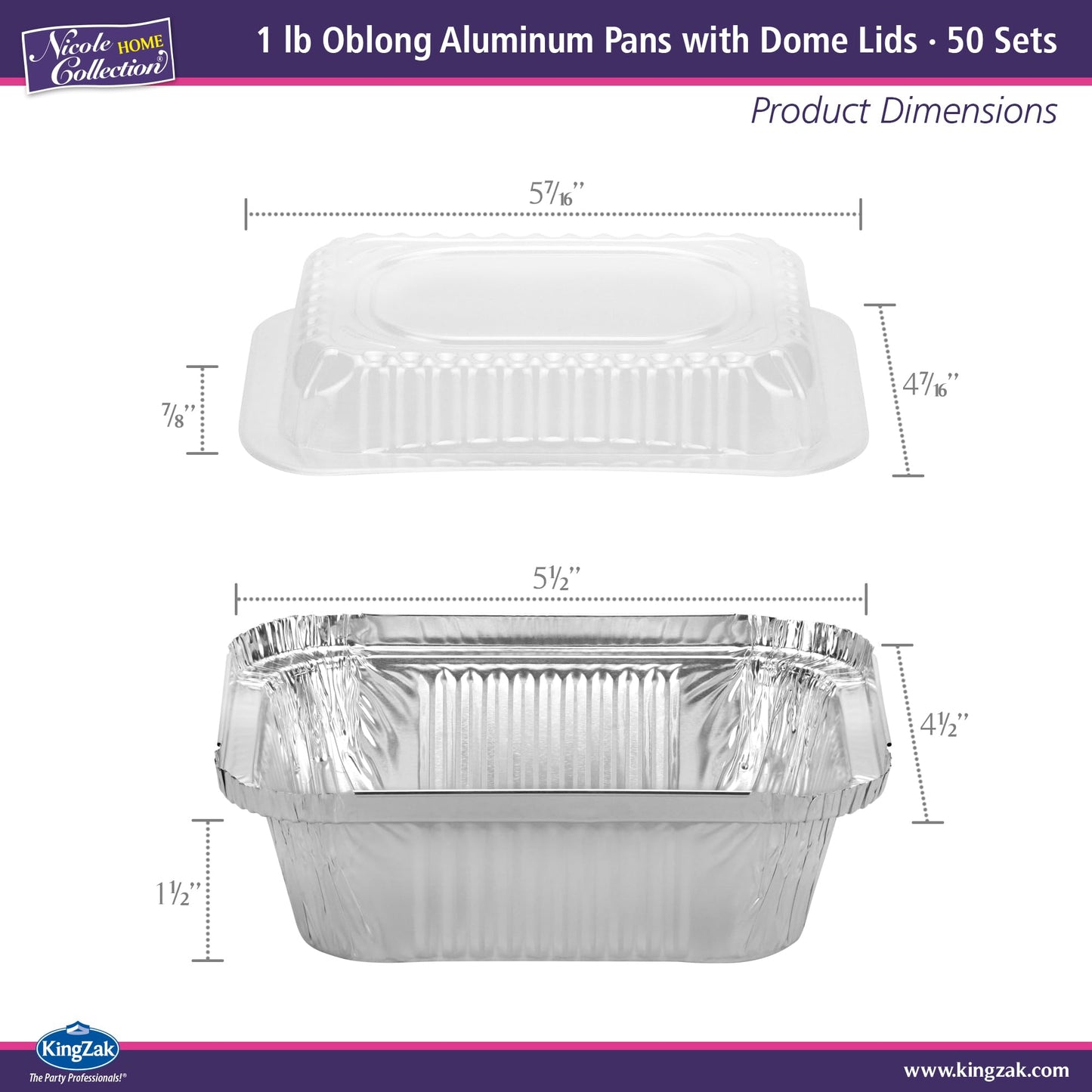 Aluminum Pans With Plastic Dome Lids - 50 Count - 1LB Oblong Pans (5"x4")- To Go Containers With Lids - Disposable Tin Foil Pans - Perfect For Catering, Meal Prep, Baking, Freezer Safe