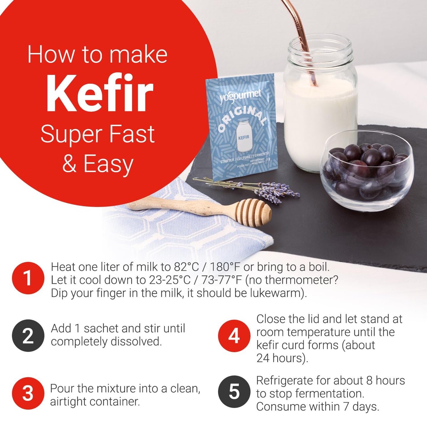 Yogourmet Kefir Starter (12 Pack Bulk Version) - Make Kefir at Home - Starter Culture - All Natural, Gluten Free, Kosher, Halal - 3 g Sachets