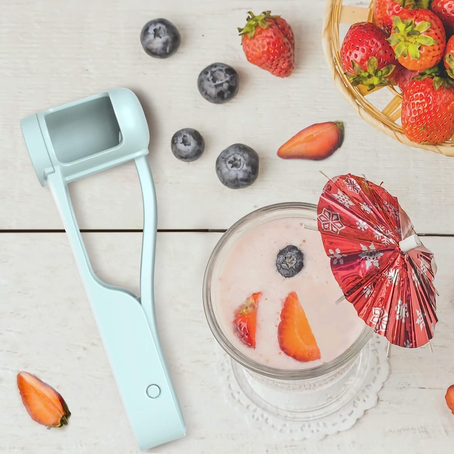Skiennix One Second Fruit Slicer - Stainless Steel Cherry, Grape & Tomato Cutter | Kitchen Gadget (White)