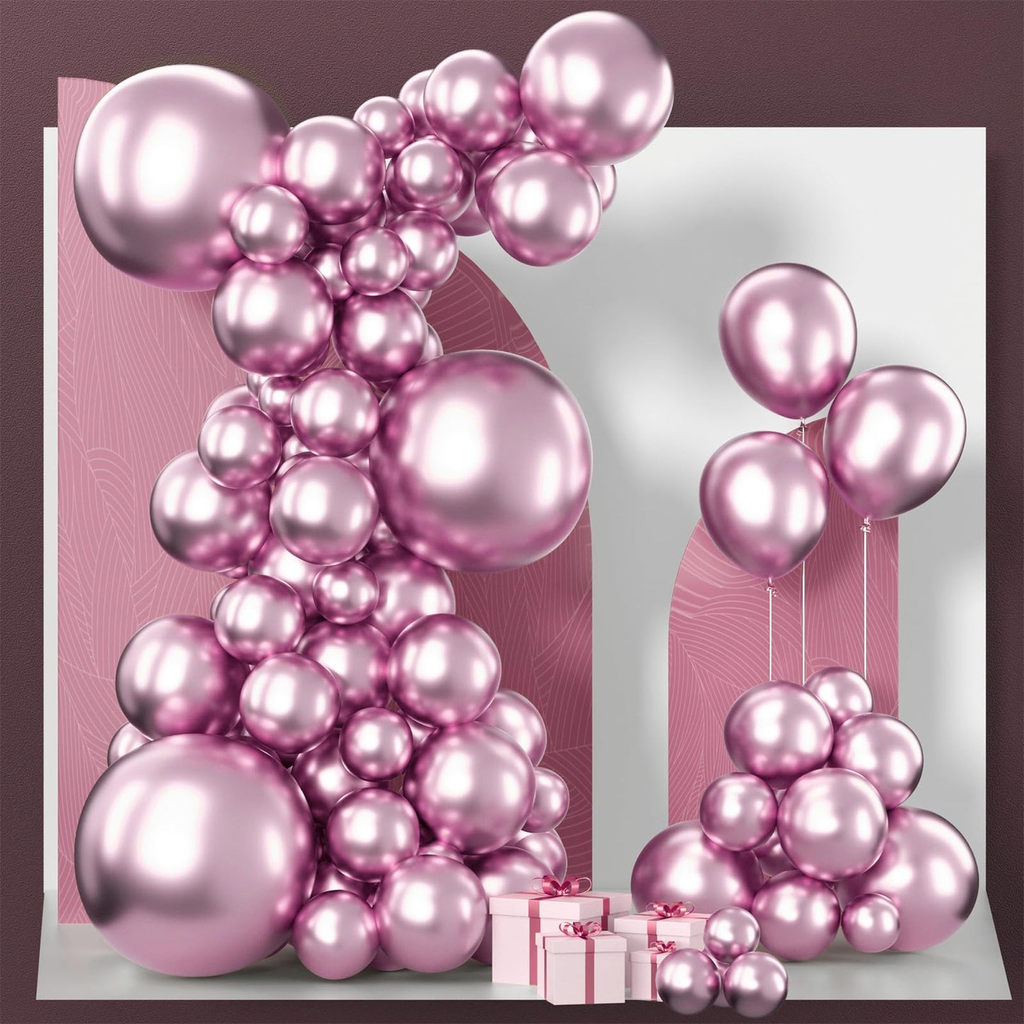 PartyWoo Metallic Pink Balloons 100pcs Different Sizes Pack of 18 12 10 5 Inch Chrome Pink Balloons for Graduation Wedding Girl Baby Shower Gender Reveal Birthday Princess Party Decorations Pink-G108