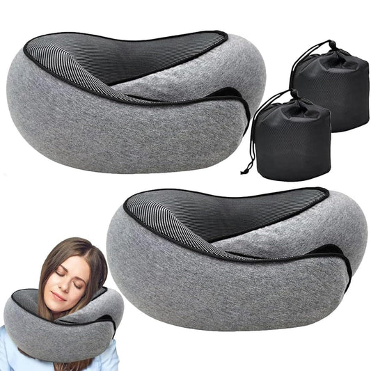 RURING Travel Pillows for Airplanes, Travel Neck Pillow Travel Pillow, Neck Pillow Airplane Memory Foam 360 Degree Support Stowable Pillows for Airplanes Offices and Cars 2PCS (Dark Gray)