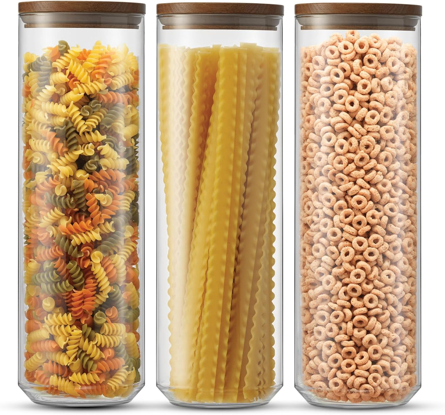 JoyJolt Holden 72oz Glass Storage Containers - Airtight Canister Set of 3 with Acacia Wood Lids for Pantry Organization