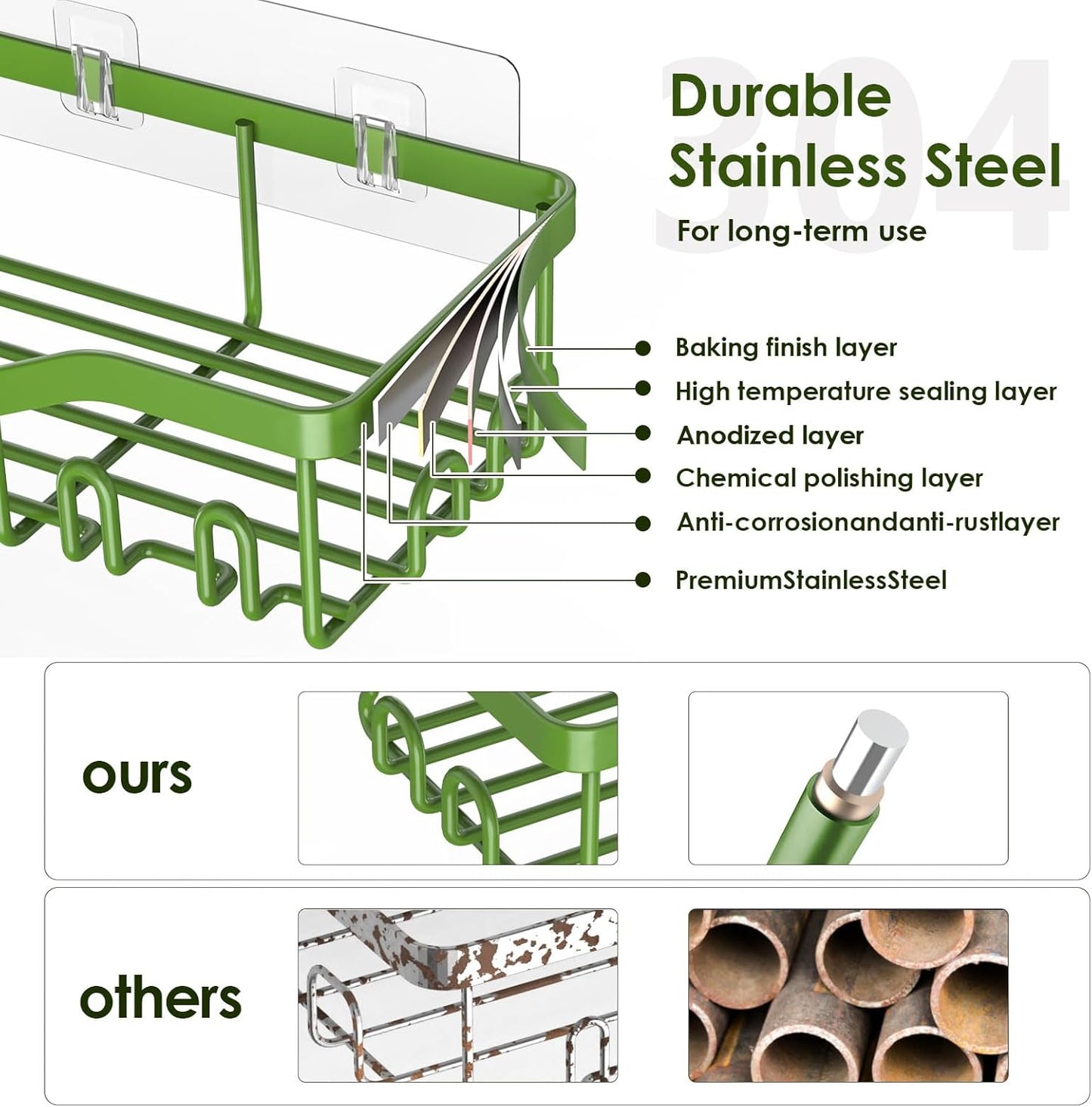 NESOMI Shower Caddy - Rustproof Stainless Steel Organizer with Large Capacity | 7-Pack No-Drill Rack