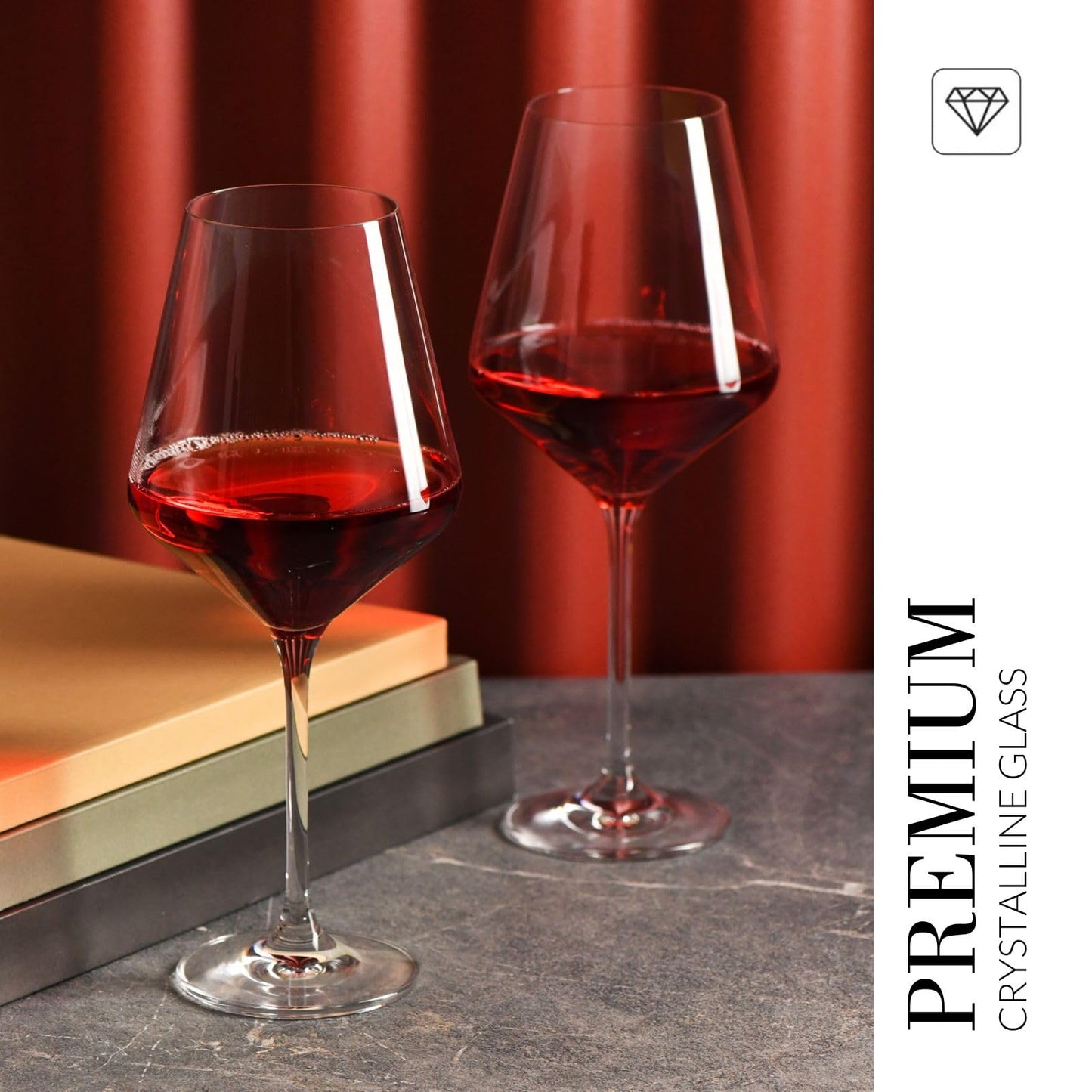 Krosno Red Wine Glasses 4-Piece 16.6 oz Avant-garde Collection, Perfect for Home, Restaurants & Parties, Dishwasher Safe, Thin Rim, Long Stem | Lead-Free Crystal Glass